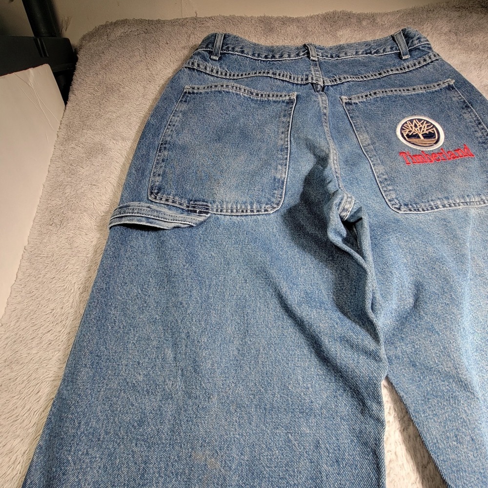 VINTAGE TIMBERLAND LOGO BAGGY  EMBROIDERED MEN SIZE 36X33 MEASURED (34X31) JEANS